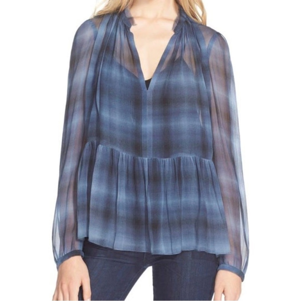 Rebecca Taylor Sheer Silk Plaid Blouse